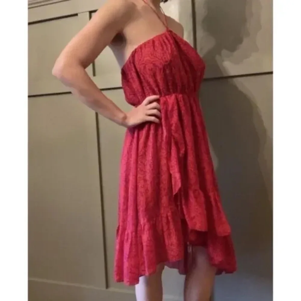 𝅺Free People Chiffon Safari Sun Short Casual Dress in Mango Combo Size Small